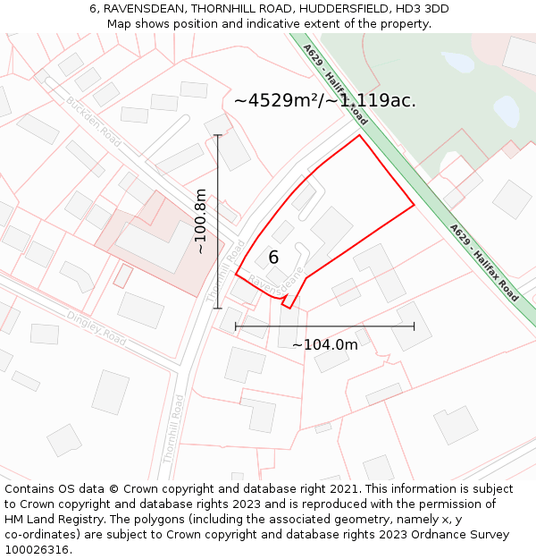 6, RAVENSDEAN, THORNHILL ROAD, HUDDERSFIELD, HD3 3DD: Plot and title map