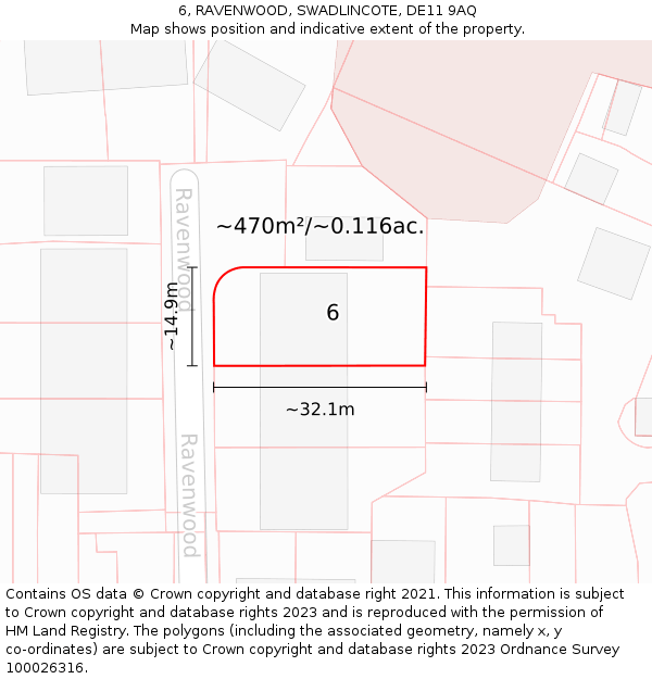 6, RAVENWOOD, SWADLINCOTE, DE11 9AQ: Plot and title map