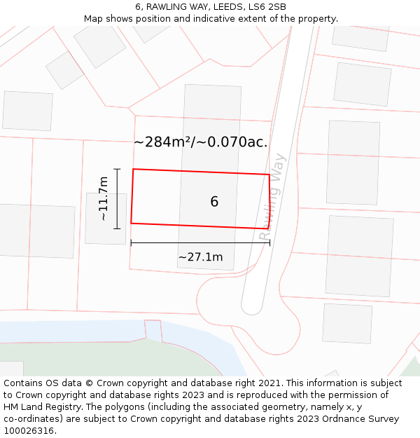 6, RAWLING WAY, LEEDS, LS6 2SB: Plot and title map