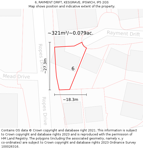 6, RAYMENT DRIFT, KESGRAVE, IPSWICH, IP5 2GS: Plot and title map