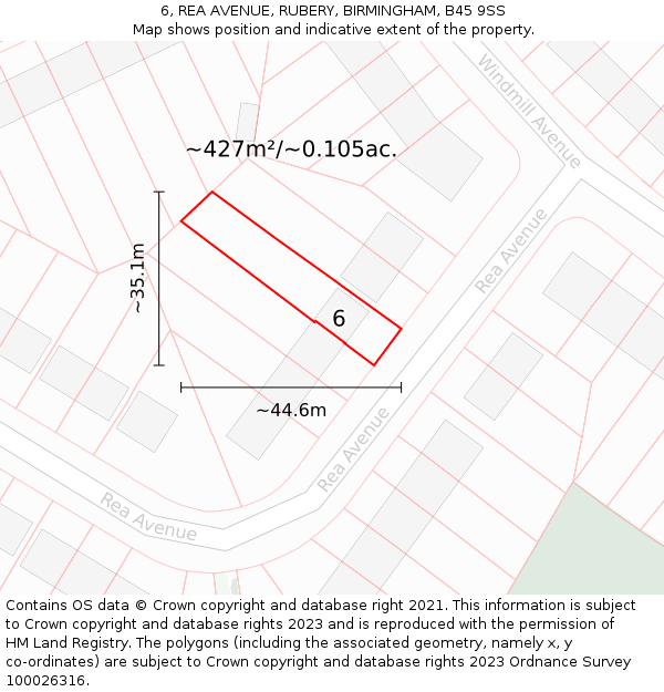 6, REA AVENUE, RUBERY, BIRMINGHAM, B45 9SS: Plot and title map