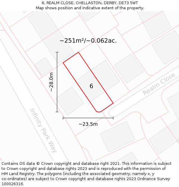 6, REALM CLOSE, CHELLASTON, DERBY, DE73 5WT: Plot and title map