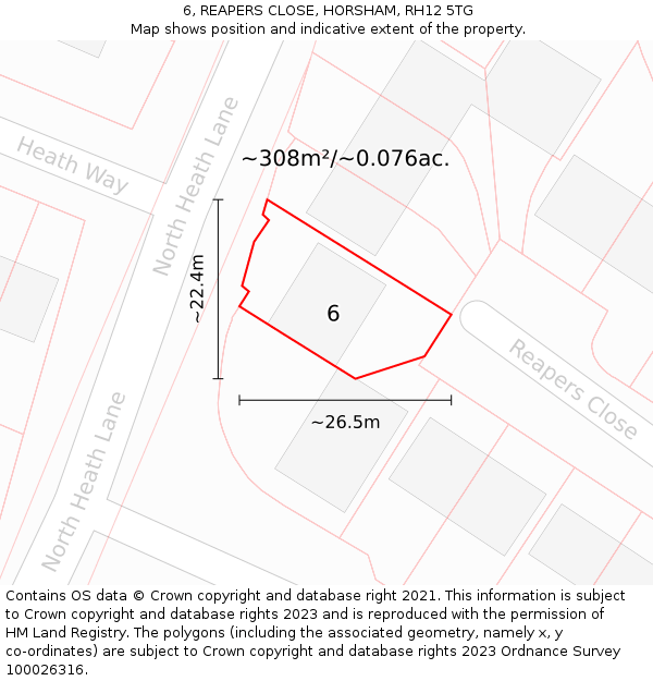 6, REAPERS CLOSE, HORSHAM, RH12 5TG: Plot and title map