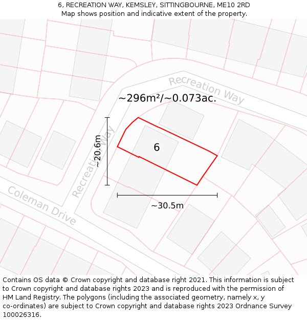 6, RECREATION WAY, KEMSLEY, SITTINGBOURNE, ME10 2RD: Plot and title map