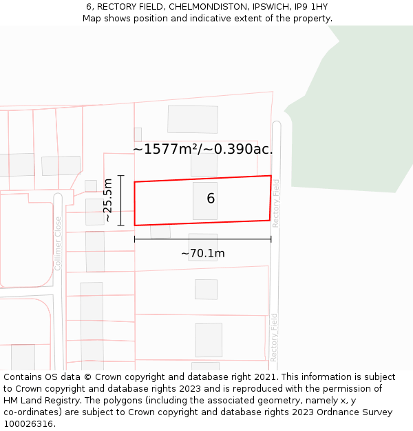 6, RECTORY FIELD, CHELMONDISTON, IPSWICH, IP9 1HY: Plot and title map