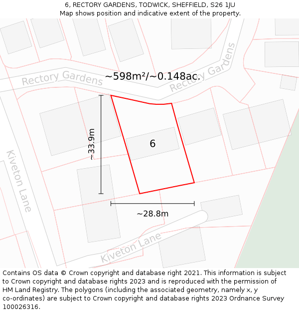 6, RECTORY GARDENS, TODWICK, SHEFFIELD, S26 1JU: Plot and title map