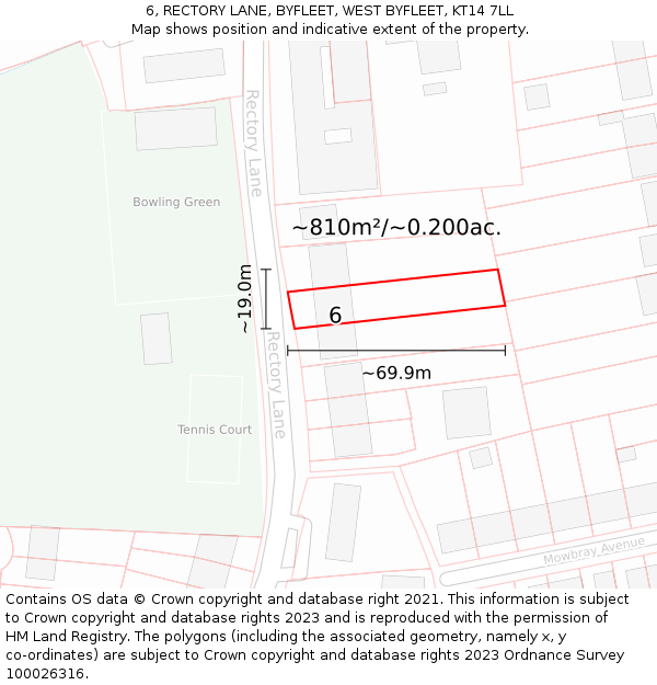 6, RECTORY LANE, BYFLEET, WEST BYFLEET, KT14 7LL: Plot and title map