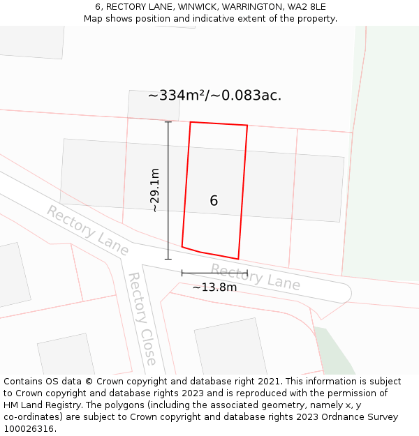 6, RECTORY LANE, WINWICK, WARRINGTON, WA2 8LE: Plot and title map