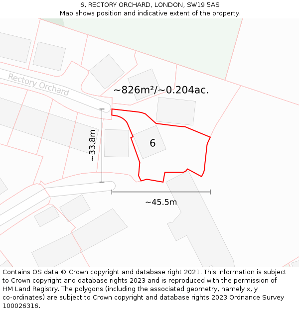 6, RECTORY ORCHARD, LONDON, SW19 5AS: Plot and title map