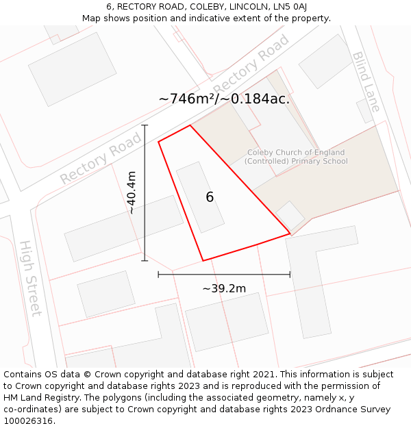 6, RECTORY ROAD, COLEBY, LINCOLN, LN5 0AJ: Plot and title map