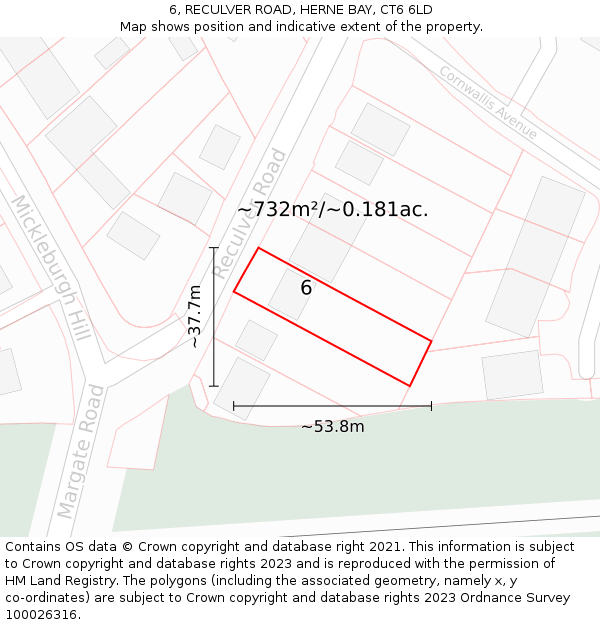 6, RECULVER ROAD, HERNE BAY, CT6 6LD: Plot and title map