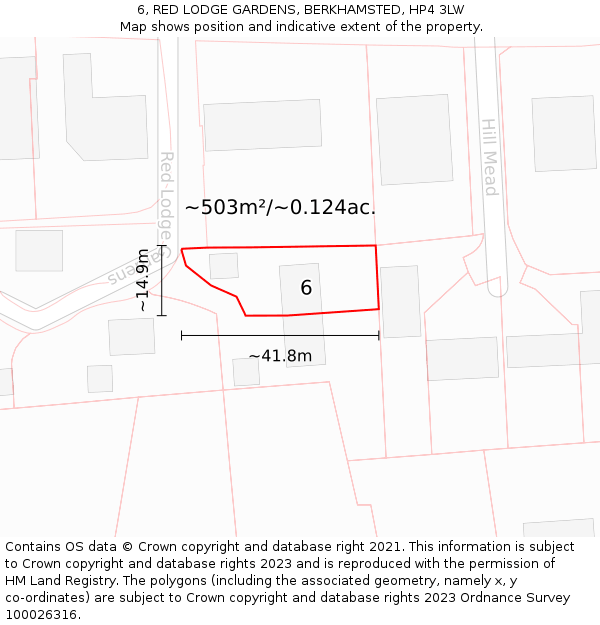 6, RED LODGE GARDENS, BERKHAMSTED, HP4 3LW: Plot and title map