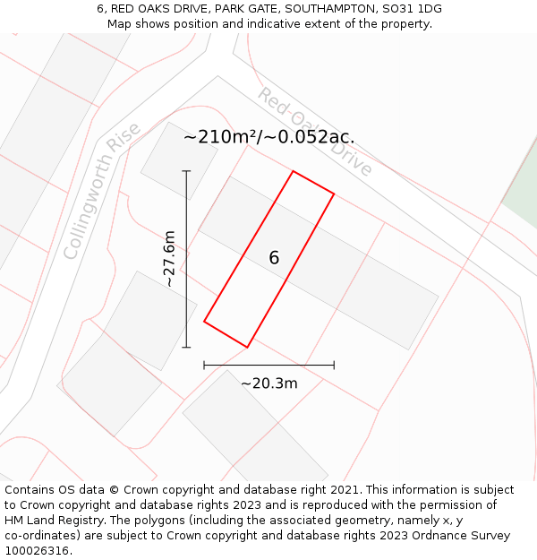 6, RED OAKS DRIVE, PARK GATE, SOUTHAMPTON, SO31 1DG: Plot and title map