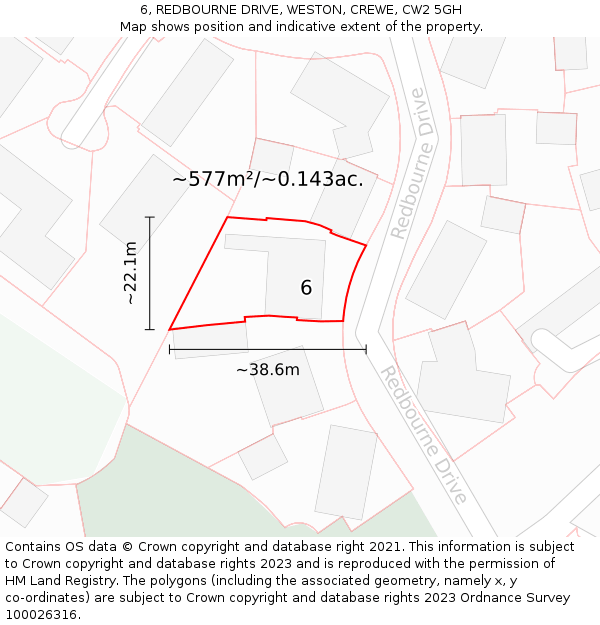 6, REDBOURNE DRIVE, WESTON, CREWE, CW2 5GH: Plot and title map