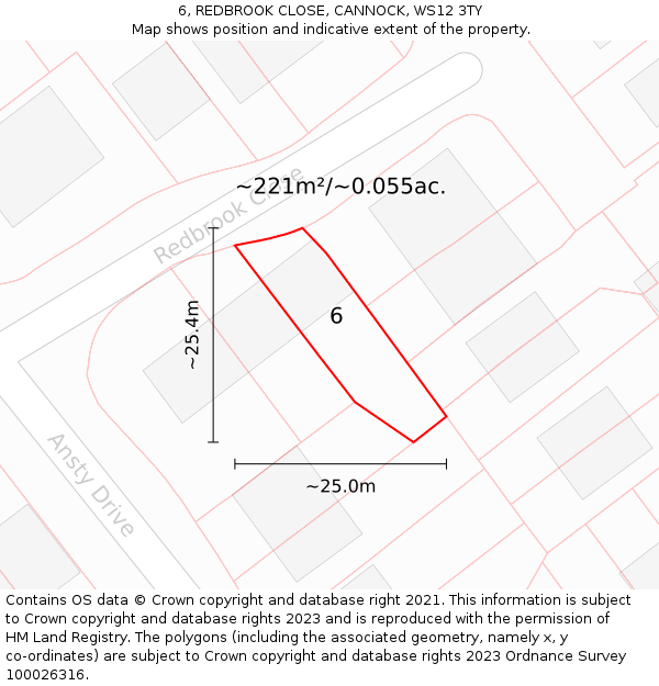 6, REDBROOK CLOSE, CANNOCK, WS12 3TY: Plot and title map