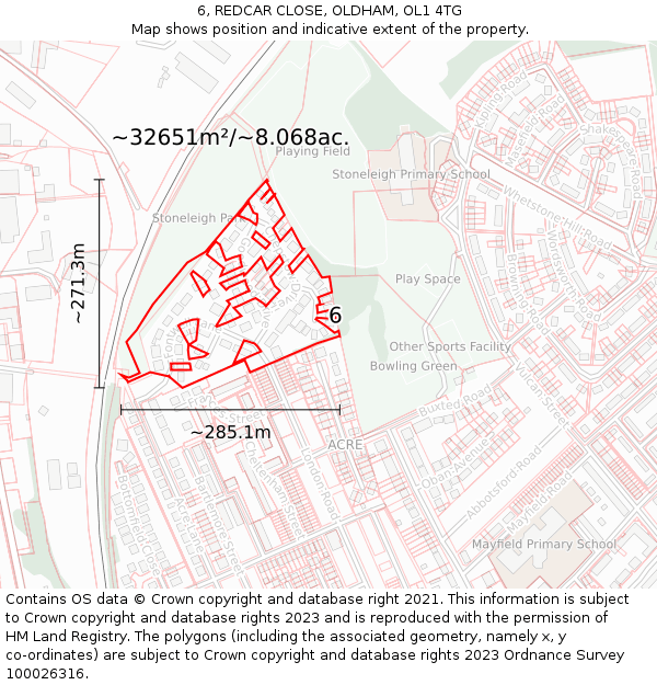 6, REDCAR CLOSE, OLDHAM, OL1 4TG: Plot and title map