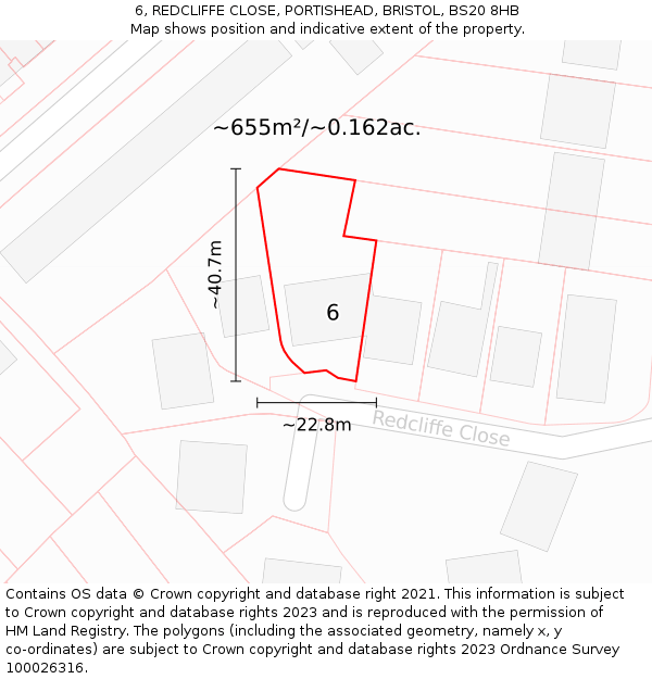6, REDCLIFFE CLOSE, PORTISHEAD, BRISTOL, BS20 8HB: Plot and title map