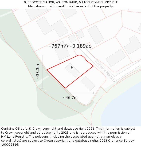 6, REDCOTE MANOR, WALTON PARK, MILTON KEYNES, MK7 7HF: Plot and title map