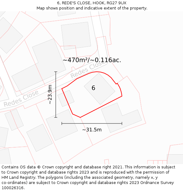 6, REDE'S CLOSE, HOOK, RG27 9UX: Plot and title map