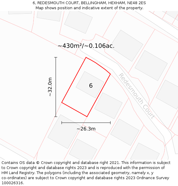 6, REDESMOUTH COURT, BELLINGHAM, HEXHAM, NE48 2ES: Plot and title map