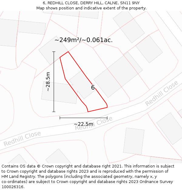 6, REDHILL CLOSE, DERRY HILL, CALNE, SN11 9NY: Plot and title map