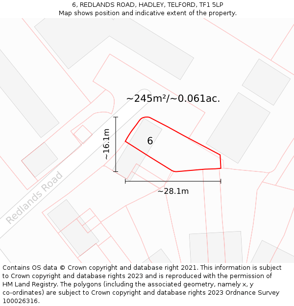 6, REDLANDS ROAD, HADLEY, TELFORD, TF1 5LP: Plot and title map