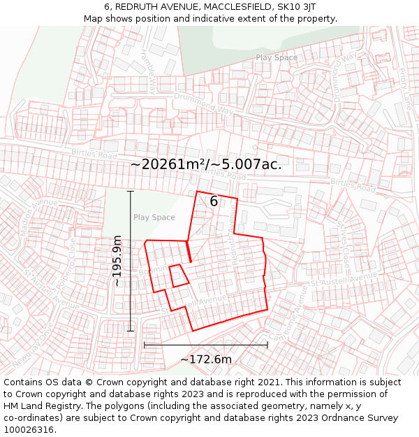 6, REDRUTH AVENUE, MACCLESFIELD, SK10 3JT: Plot and title map