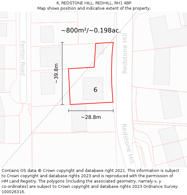 6, REDSTONE HILL, REDHILL, RH1 4BP: Plot and title map