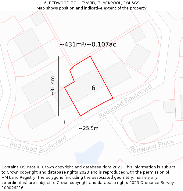 6, REDWOOD BOULEVARD, BLACKPOOL, FY4 5GS: Plot and title map