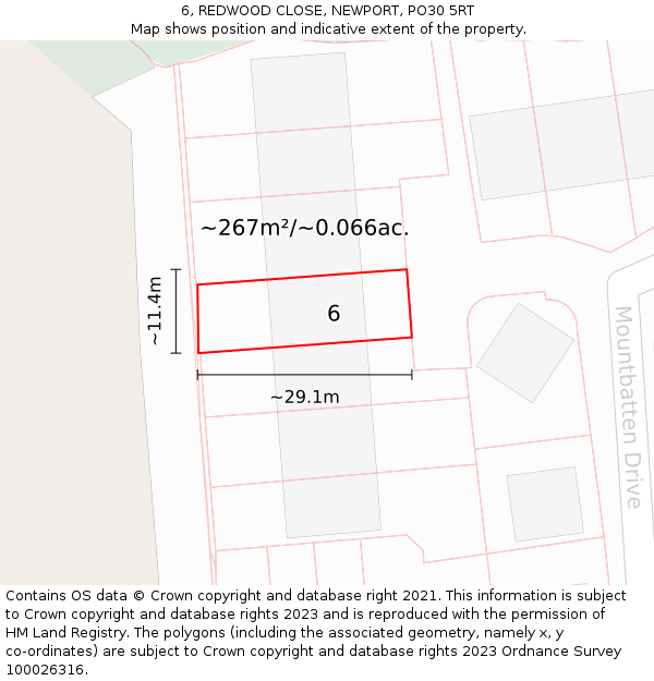 6, REDWOOD CLOSE, NEWPORT, PO30 5RT: Plot and title map