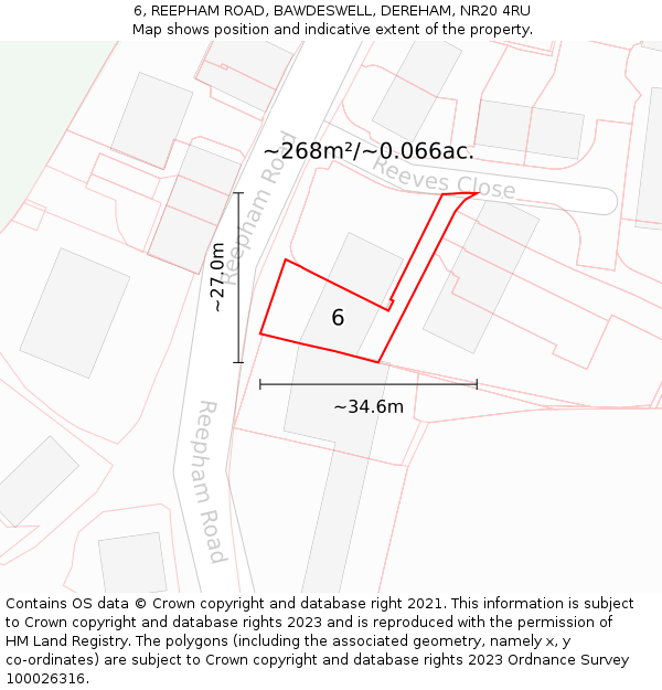 6, REEPHAM ROAD, BAWDESWELL, DEREHAM, NR20 4RU: Plot and title map