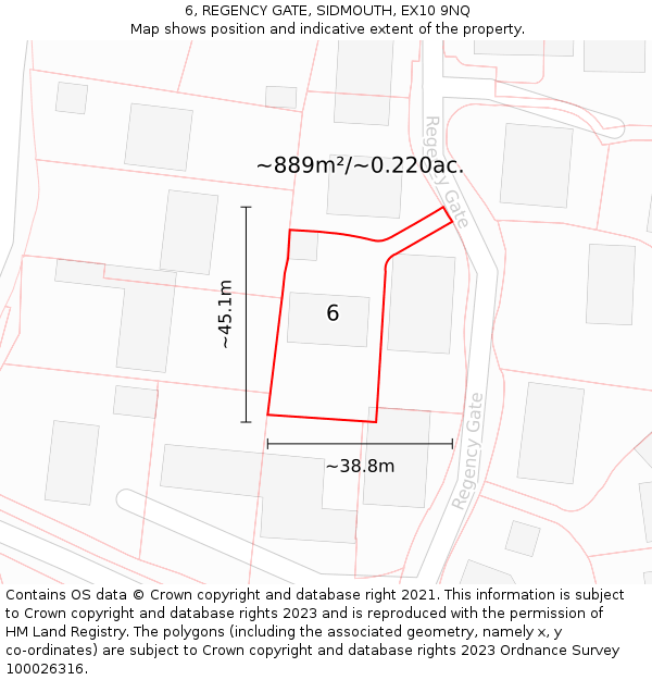 6, REGENCY GATE, SIDMOUTH, EX10 9NQ: Plot and title map