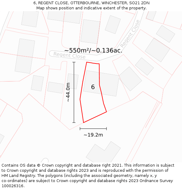 6, REGENT CLOSE, OTTERBOURNE, WINCHESTER, SO21 2DN: Plot and title map