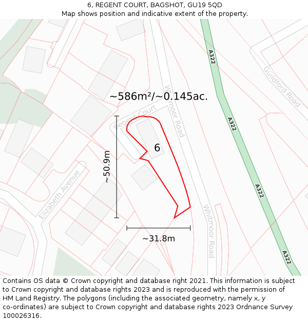 6, REGENT COURT, BAGSHOT, GU19 5QD: Plot and title map