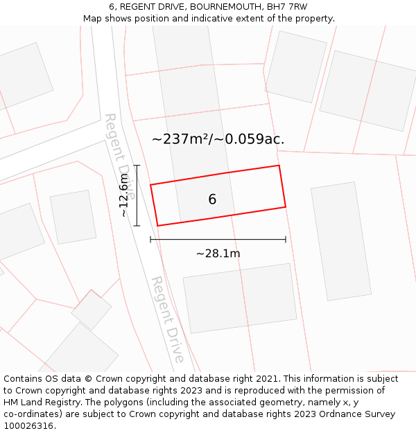 6, REGENT DRIVE, BOURNEMOUTH, BH7 7RW: Plot and title map