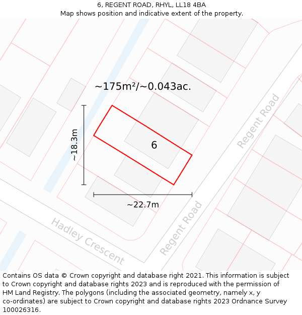 6, REGENT ROAD, RHYL, LL18 4BA: Plot and title map