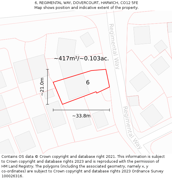 6, REGIMENTAL WAY, DOVERCOURT, HARWICH, CO12 5FE: Plot and title map