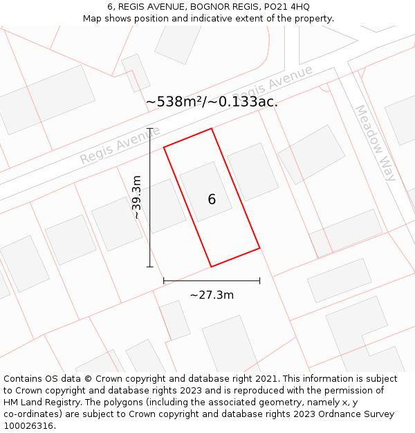 6, REGIS AVENUE, BOGNOR REGIS, PO21 4HQ: Plot and title map