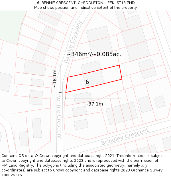 6, RENNIE CRESCENT, CHEDDLETON, LEEK, ST13 7HD: Plot and title map