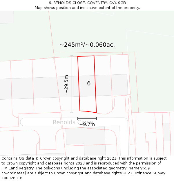 6, RENOLDS CLOSE, COVENTRY, CV4 9GB: Plot and title map