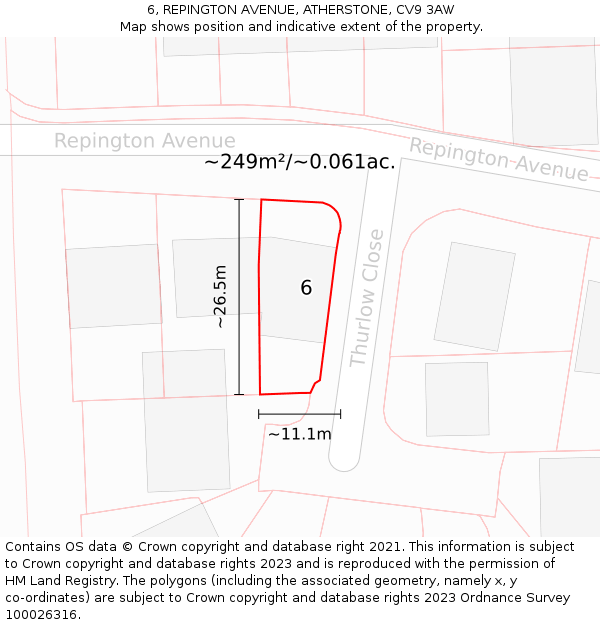 6, REPINGTON AVENUE, ATHERSTONE, CV9 3AW: Plot and title map