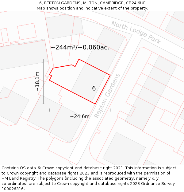 6, REPTON GARDENS, MILTON, CAMBRIDGE, CB24 6UE: Plot and title map