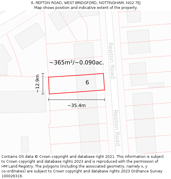 6, REPTON ROAD, WEST BRIDGFORD, NOTTINGHAM, NG2 7EJ: Plot and title map