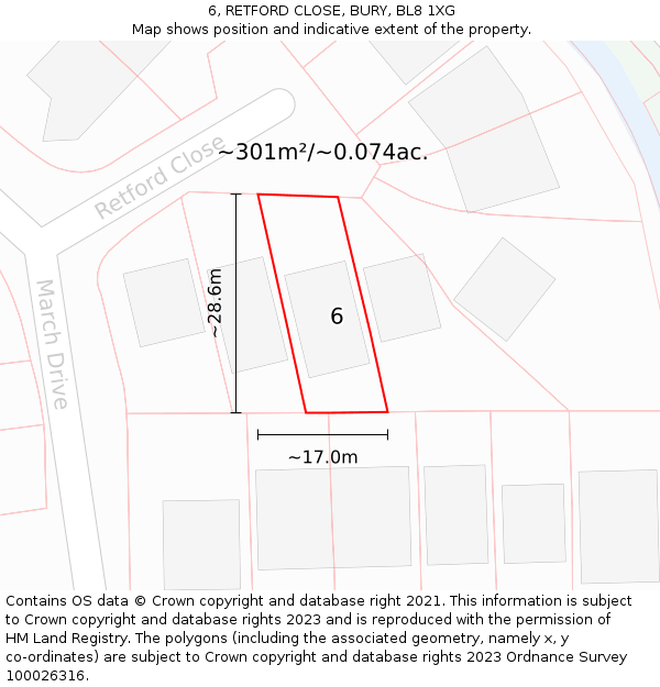 6, RETFORD CLOSE, BURY, BL8 1XG: Plot and title map