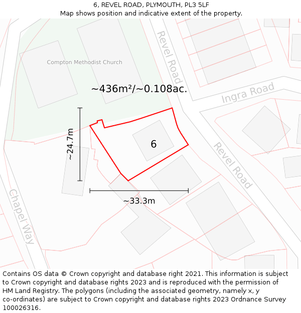 6, REVEL ROAD, PLYMOUTH, PL3 5LF: Plot and title map