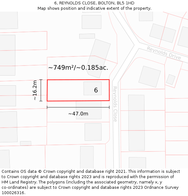 6, REYNOLDS CLOSE, BOLTON, BL5 1HD: Plot and title map