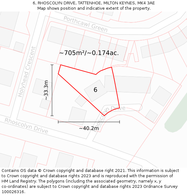 6, RHOSCOLYN DRIVE, TATTENHOE, MILTON KEYNES, MK4 3AE: Plot and title map