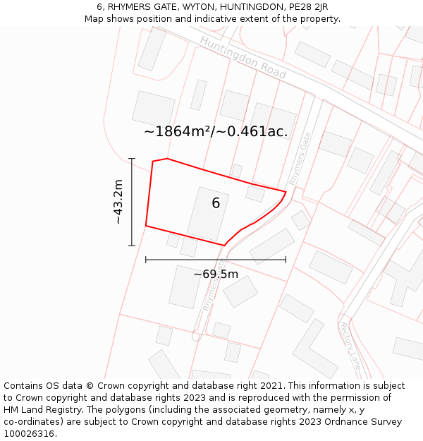 6, RHYMERS GATE, WYTON, HUNTINGDON, PE28 2JR: Plot and title map