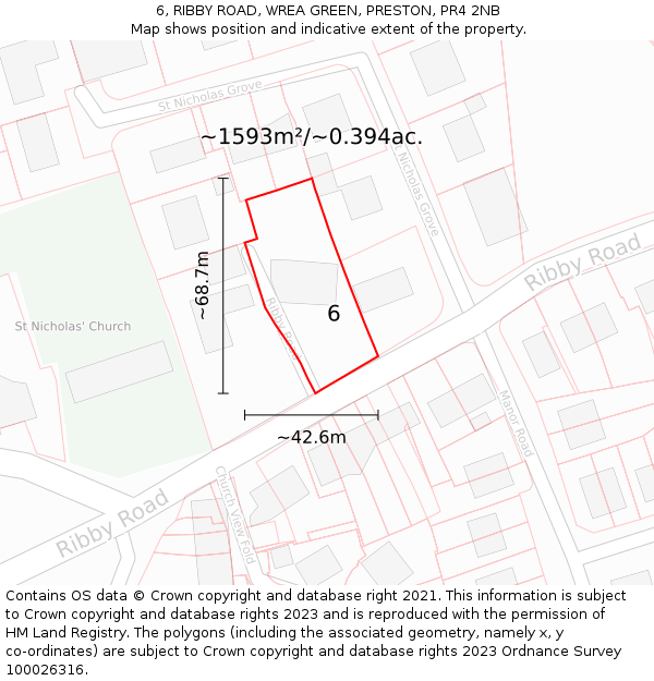 6, RIBBY ROAD, WREA GREEN, PRESTON, PR4 2NB: Plot and title map