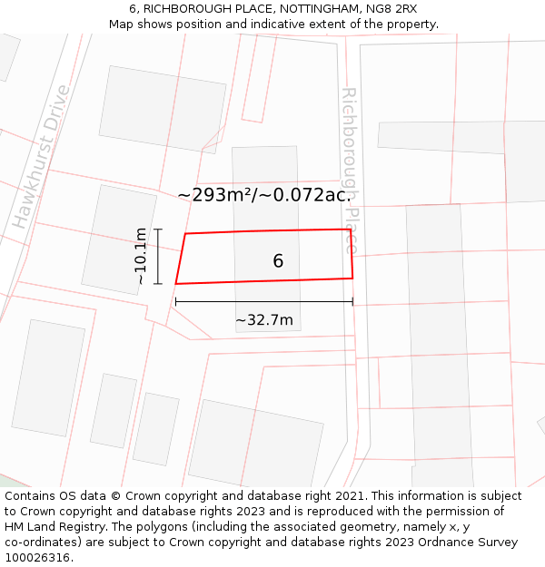 6, RICHBOROUGH PLACE, NOTTINGHAM, NG8 2RX: Plot and title map